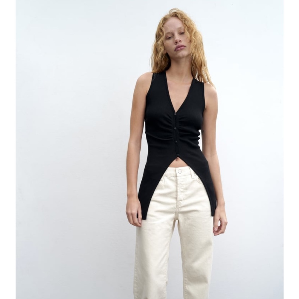 Zara button up black top